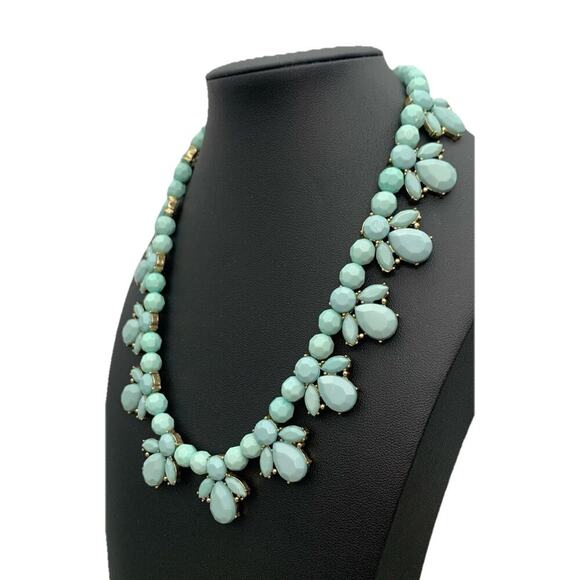 Gold Tone Faceted Faux Turquoise Ocean Blue Rhinestone Statement Necklace - Picture 1 of 5